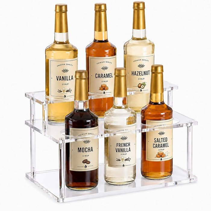 Coffee Syrup Organizer, 2-Tier 6-Bottle Syrup Rack, Clear Acrylic | Amazon (US)