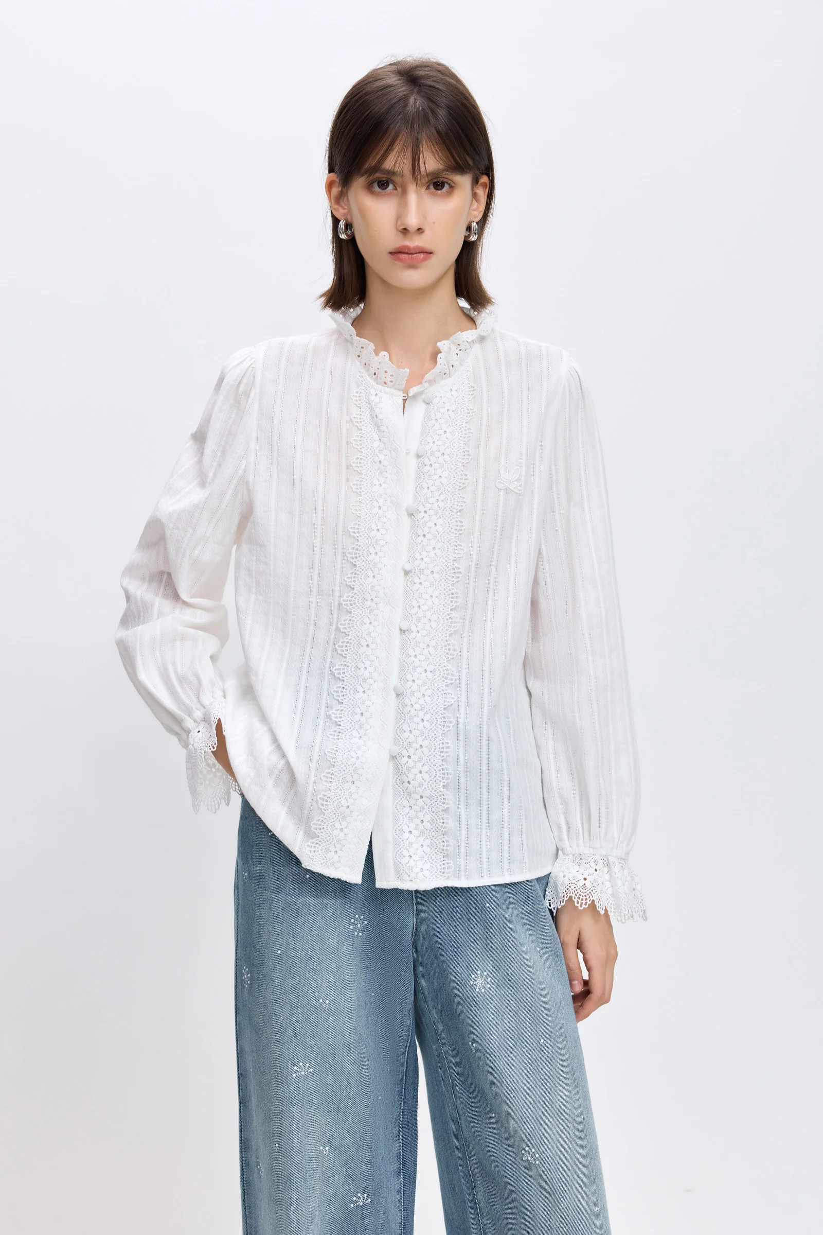 LILY Cotton Lace Mock-Neck Blouse | LILY Studio