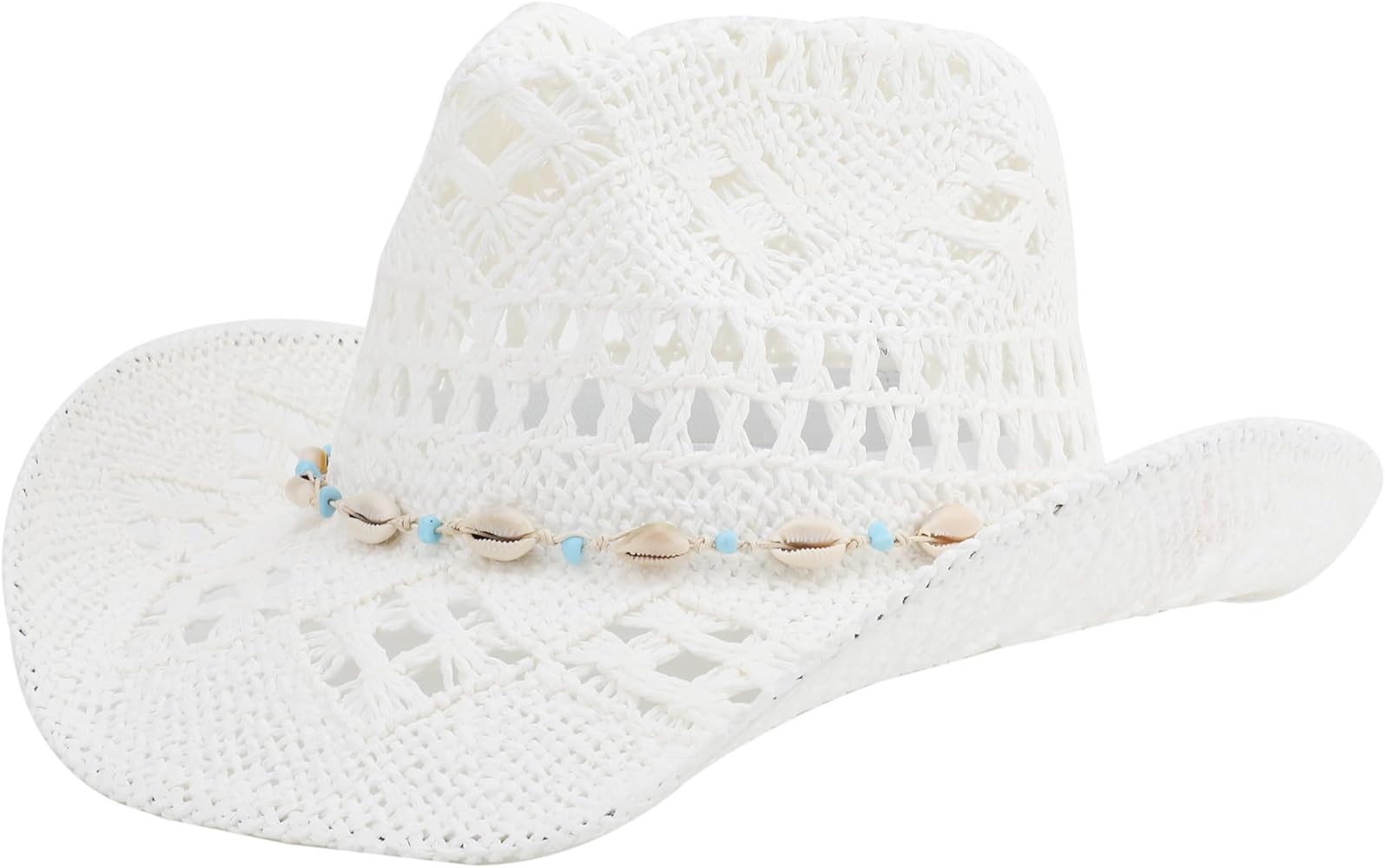 Straw Cowboy Hat for Women and Men with Shapeable Wide Brim Sun Beach Western Cowgirl Hat | Amazon (US)