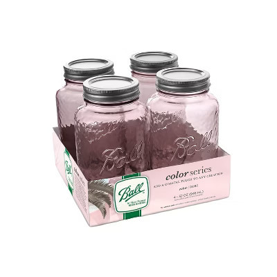 Ball 32oz 4pk Glass Regular Mouth Mason Color Jar with Lid and Band Rose: Pink Canning Jars, Dishwasher-Safe | Target