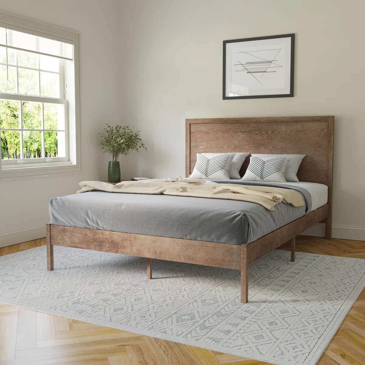 Eymen Modern Solid Wood Platform Bed with Wooden Slats and Headboard | Wayfair North America