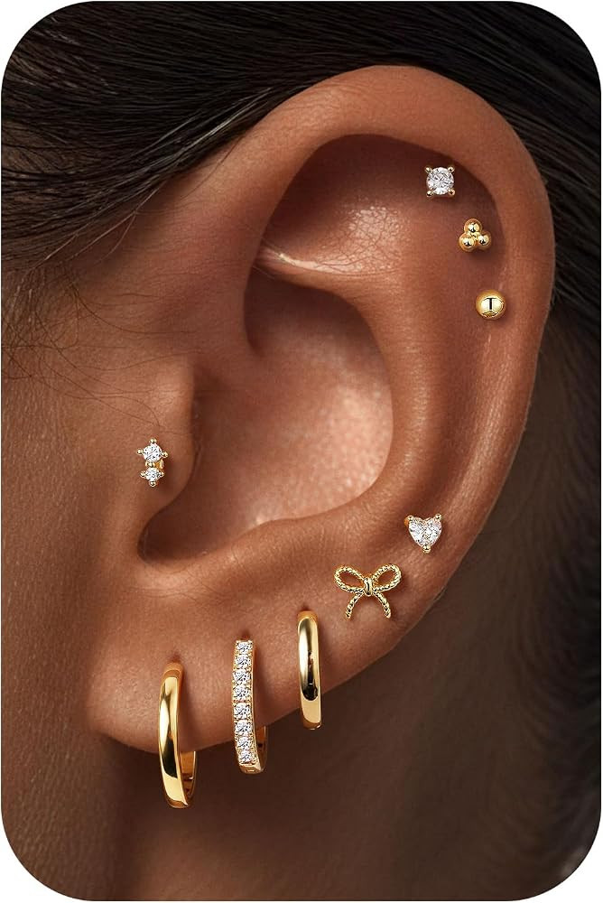 M MOOHAM 9 Pairs Flat Back Earring Stack Set for Women Teen Girls | Amazon (US)