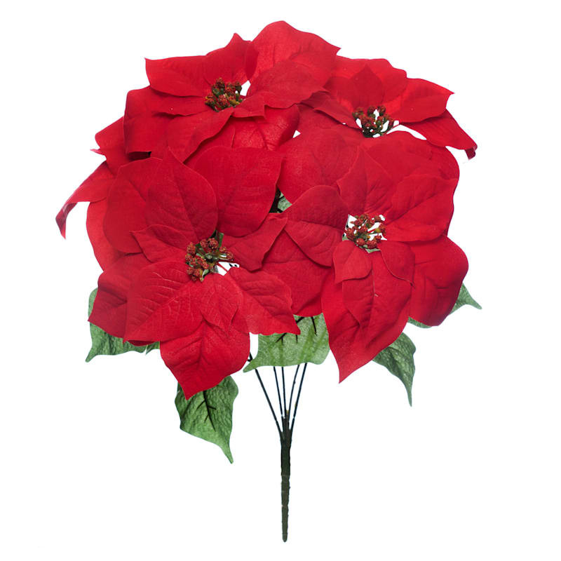 Velvet Poinsettia Floral Spray, 18" | At Home