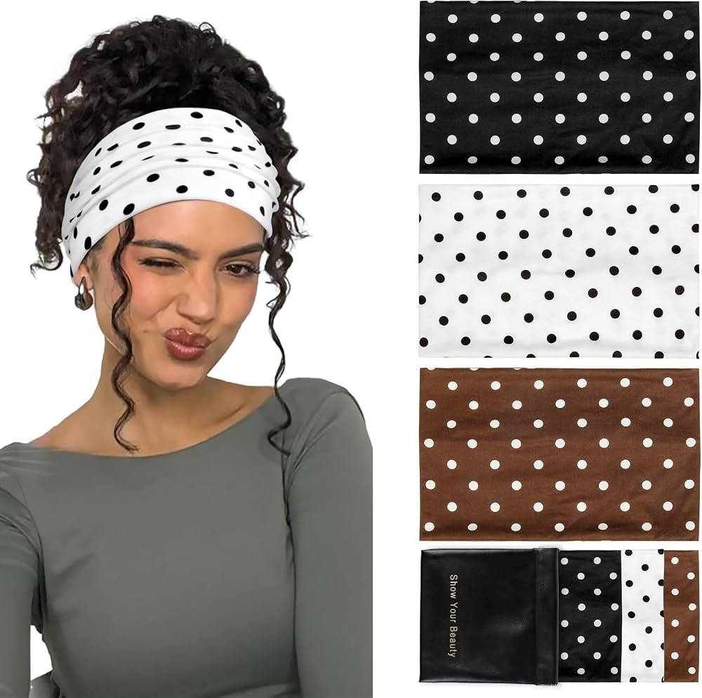 Huachi Polka Dot Headbands for Women Non Slip, Thick Womens Wide Headbands Cute Hairbands Boho Vi... | Amazon (US)