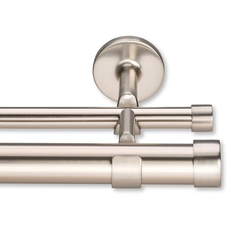 MODE Cambria Designer Series - Premium 16 foot Custom Double Curtain Rod - 1-1/8 inch Large Diameter - Non-Adjustable, Seamless Look - Premium Designer Brackets and End Caps - Brushed Nickel Finish | Amazon (US)