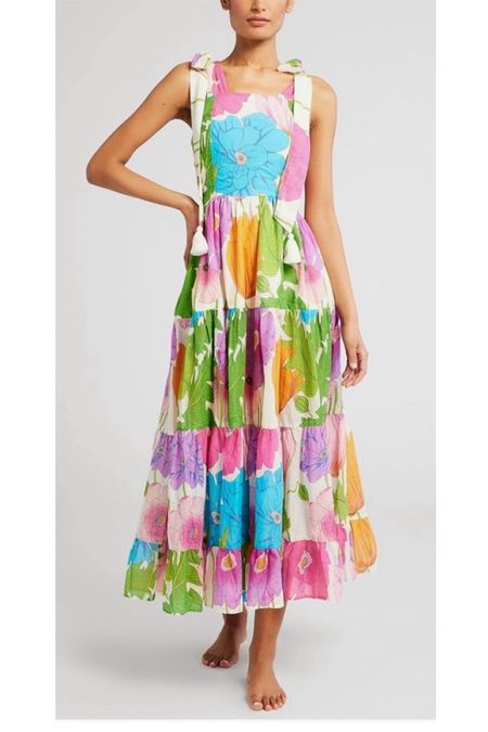Colorful floral tie shoulder maxi dress, sundress, vacation dress 

#LTKFindsUnder100 #LTKOver40 #LTKFindsUnder50