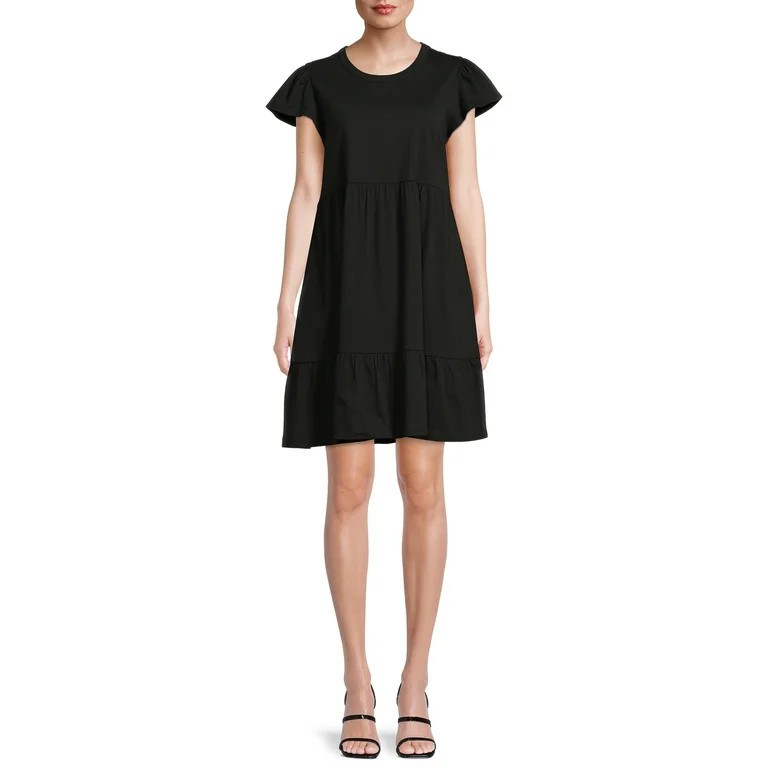 Time and Tru Short Sleeve Tiered Knit Dress for women with Pockets | Walmart (US)