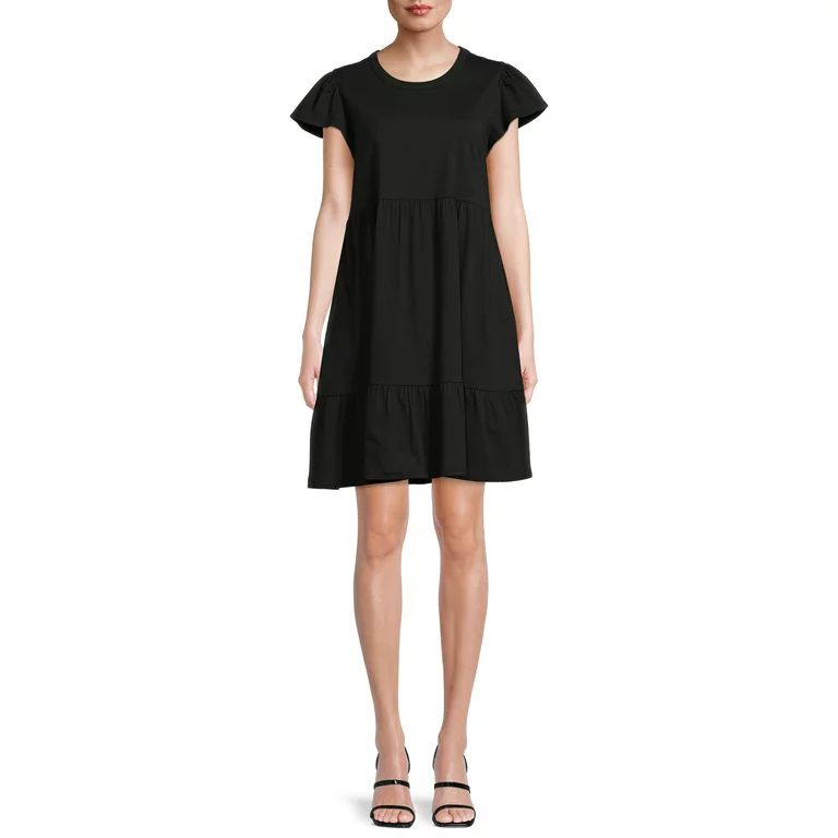 Time and Tru Women's Short Sleeve Tiered Knit Dress with Pockets | Walmart (US)