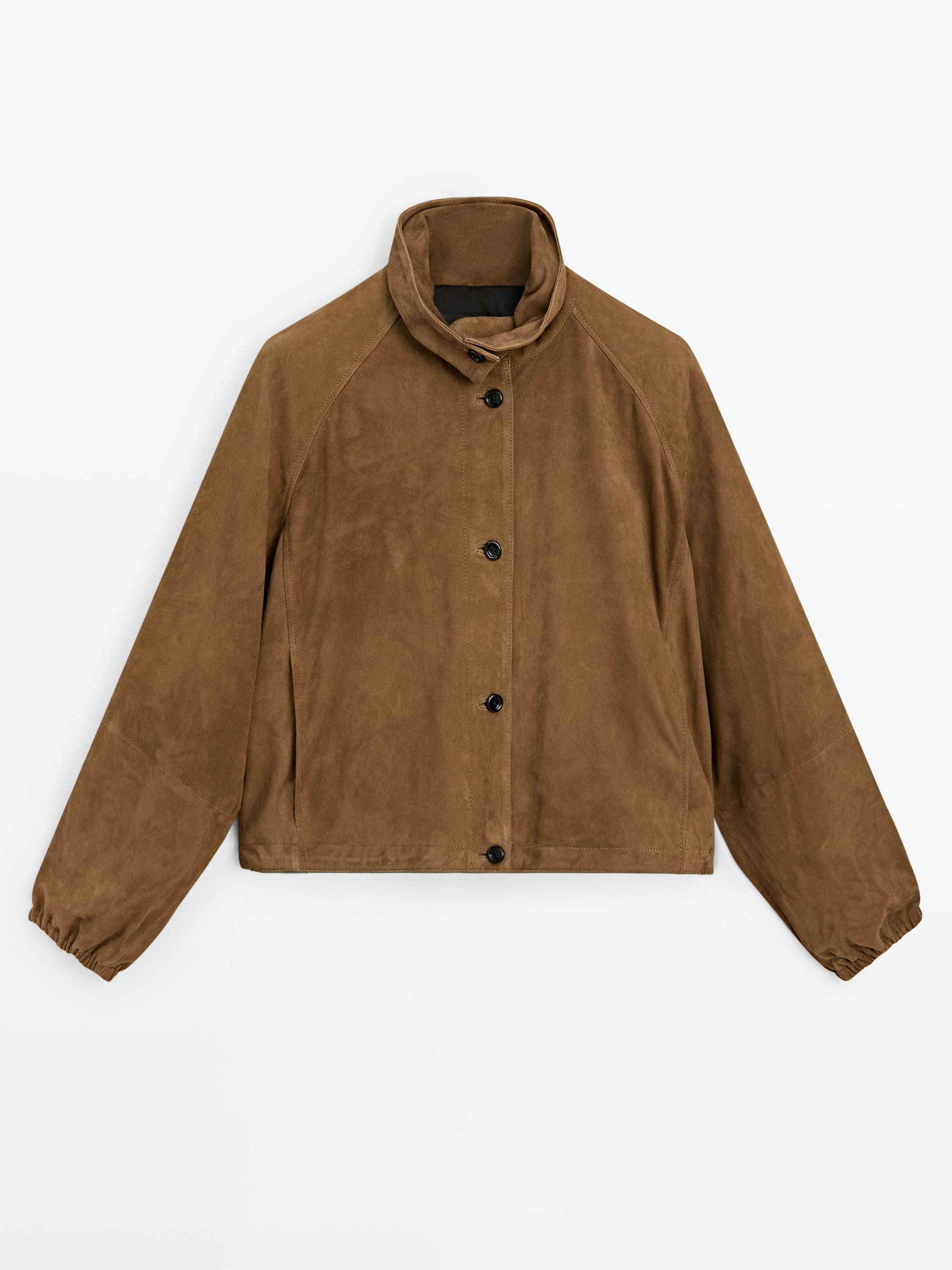 Short suede leather bomber jacket | Massimo Dutti UK