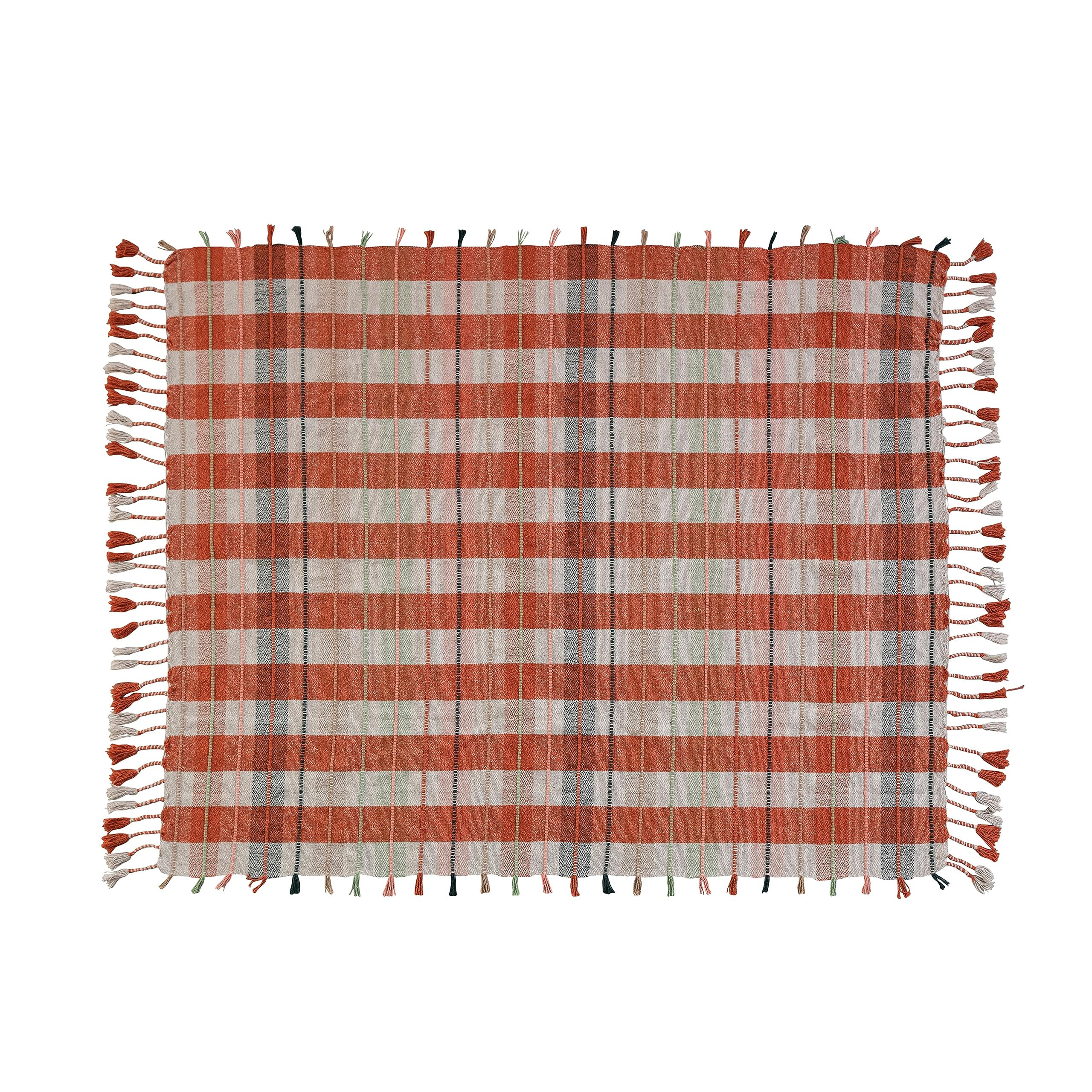 Creative Co-Op Woven Recycled Cotton Blend Throw Blanket with Plaid Pattern and Braided Fringe, M... | Amazon (US)