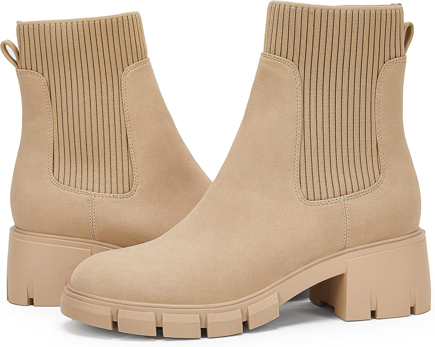 Ruanyu Womens Platform Ankle Boots Elastic Chunky Block Heel Chelsea Booties Lug Sole Non-Slip Combat Shoes | Amazon (US)