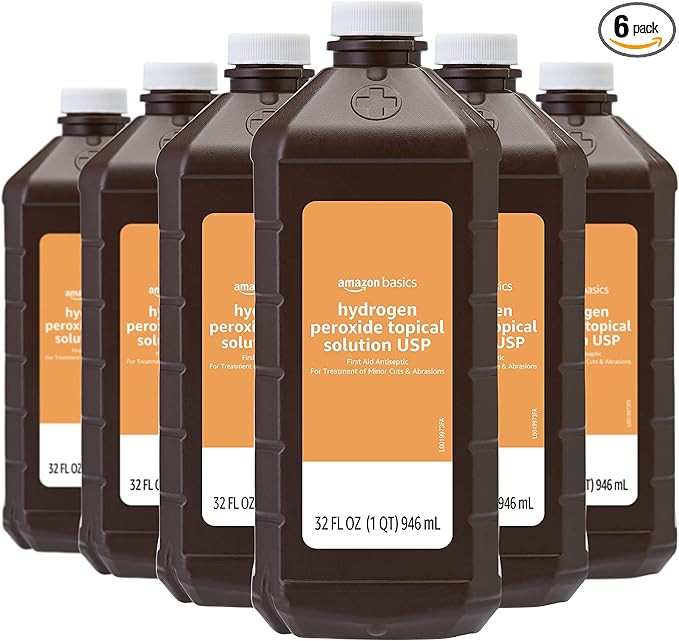 Amazon Basics Hydrogen Peroxide Topical Solution USP, Unflavored, 32 Fl Oz, Pack of 6 | Amazon (US)