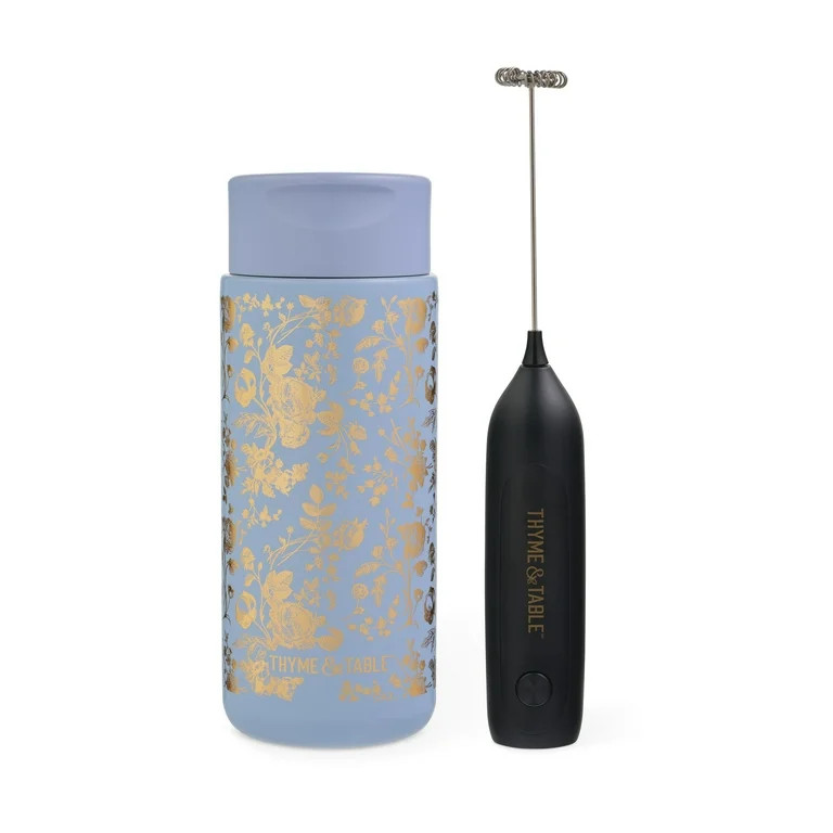 Thyme & Table 22 fl oz Stainless Steel Coffee Tumbler with Frother, Blue Floral | Walmart (US)