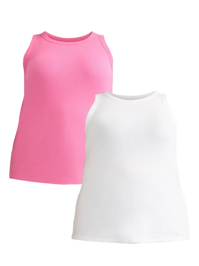Terra & Sky Women's Plus High Neck Ribbed Tank Top, 2-Pack, Sizes 0X-5X | Walmart (US)