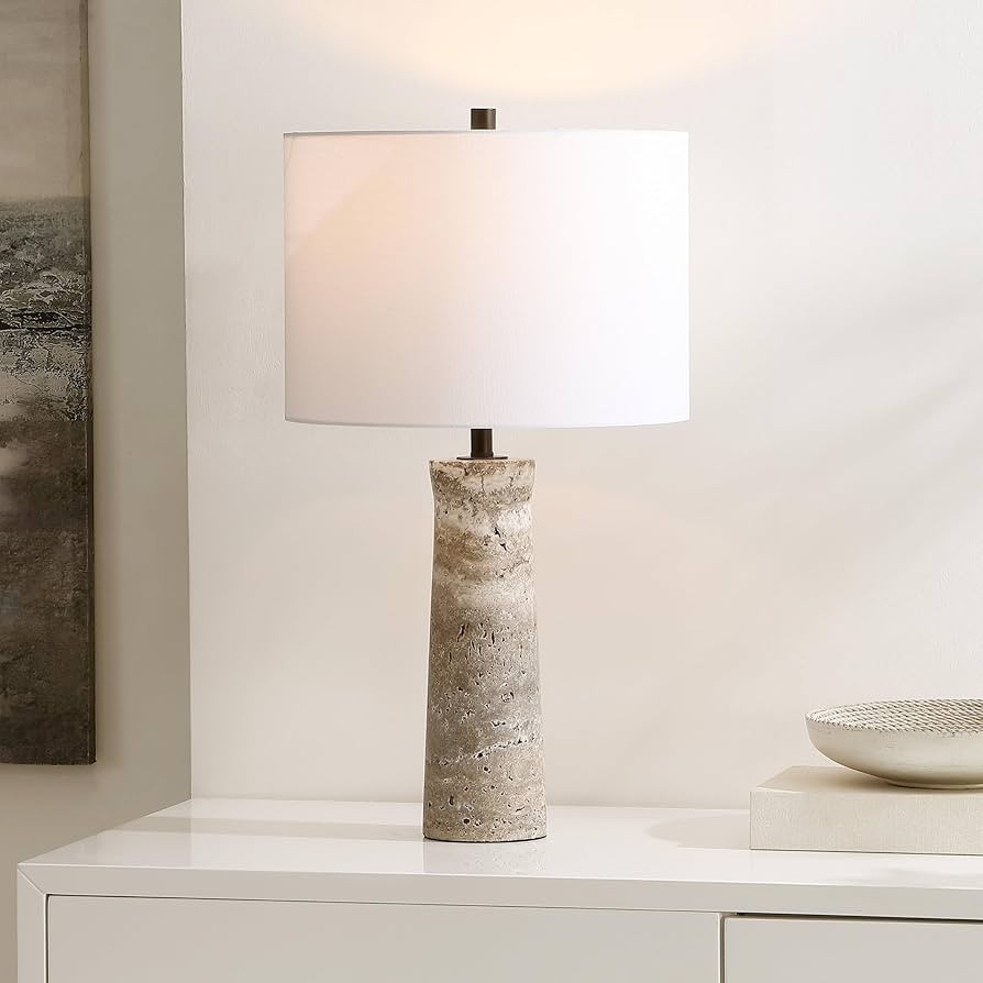 SAFAVIEH Lighting Collection Alana Grey Travertine 25-inch Table Lamp for Bedroom, Living Room, H... | Amazon (US)