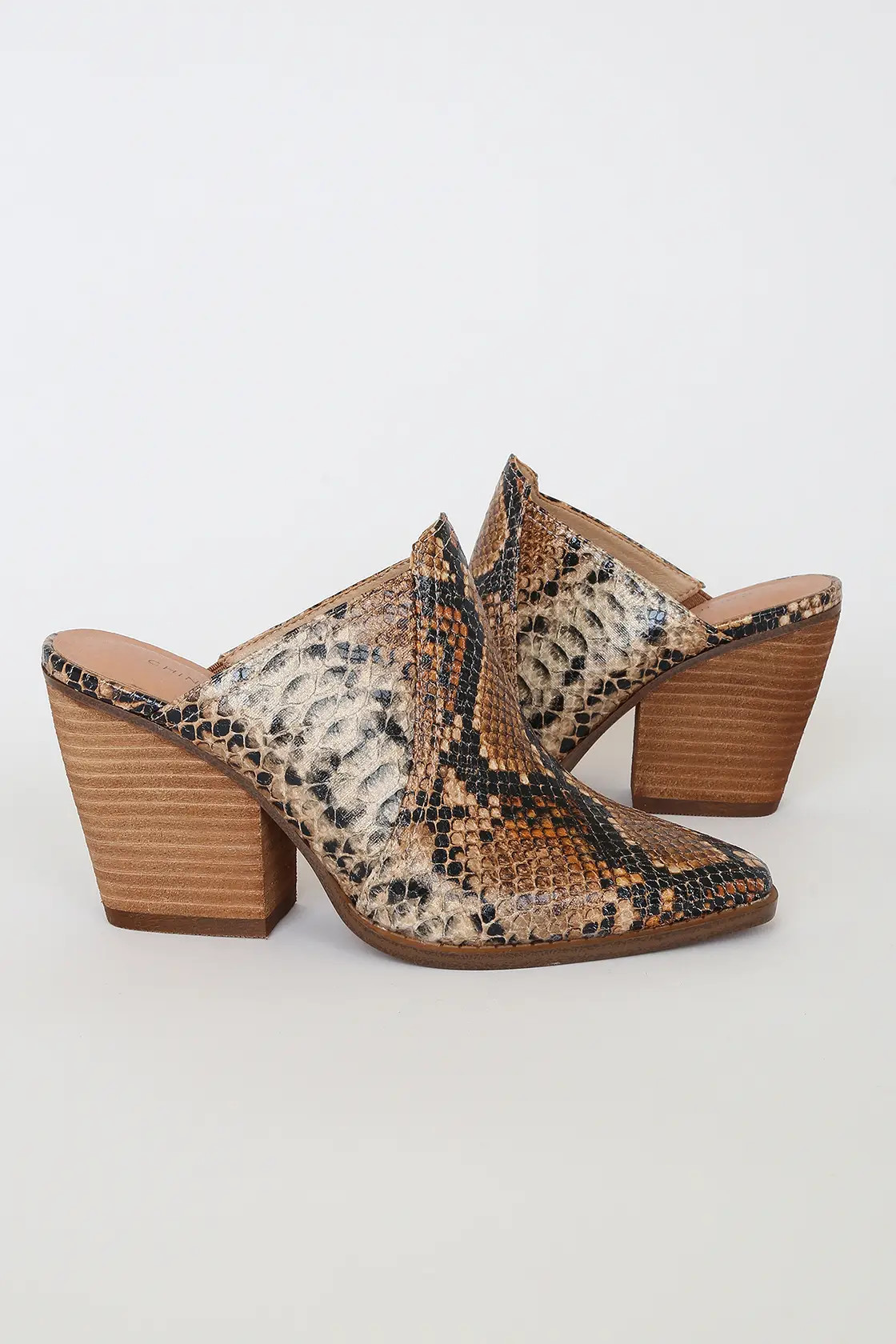 Beaute Bronze and Tan Snake Pointed-Toe Mules | Lulus