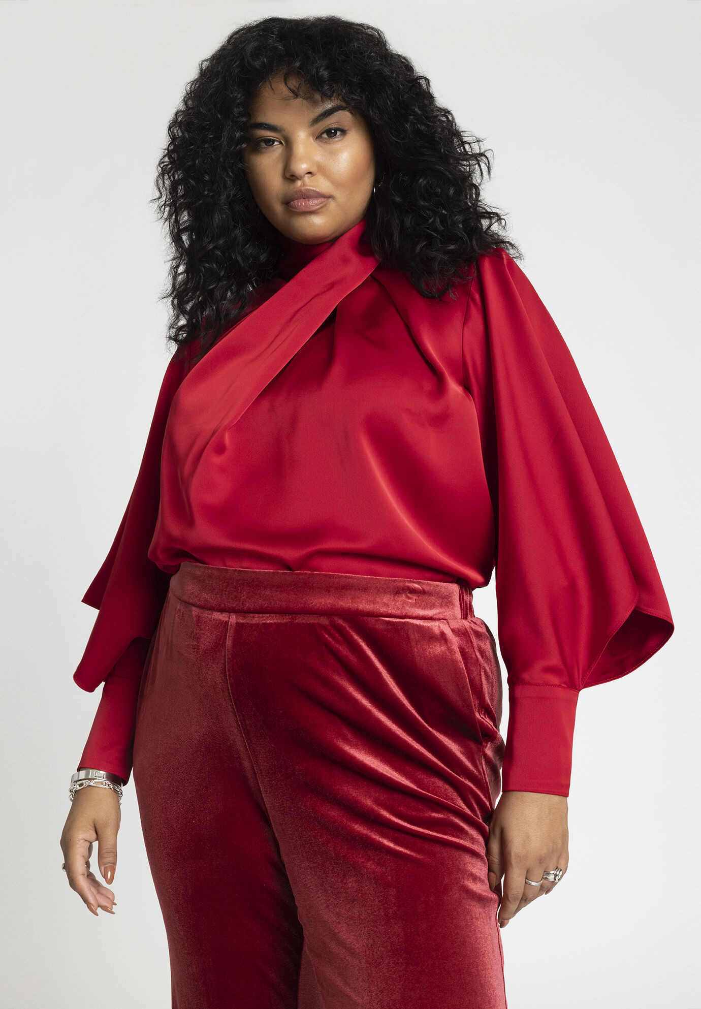 Draped Neck Satin Blouse | Eloquii