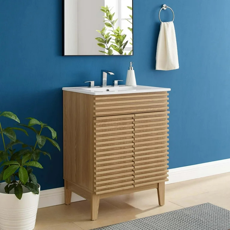 Modway Render Bathroom Vanity in Oak White | Walmart (US)
