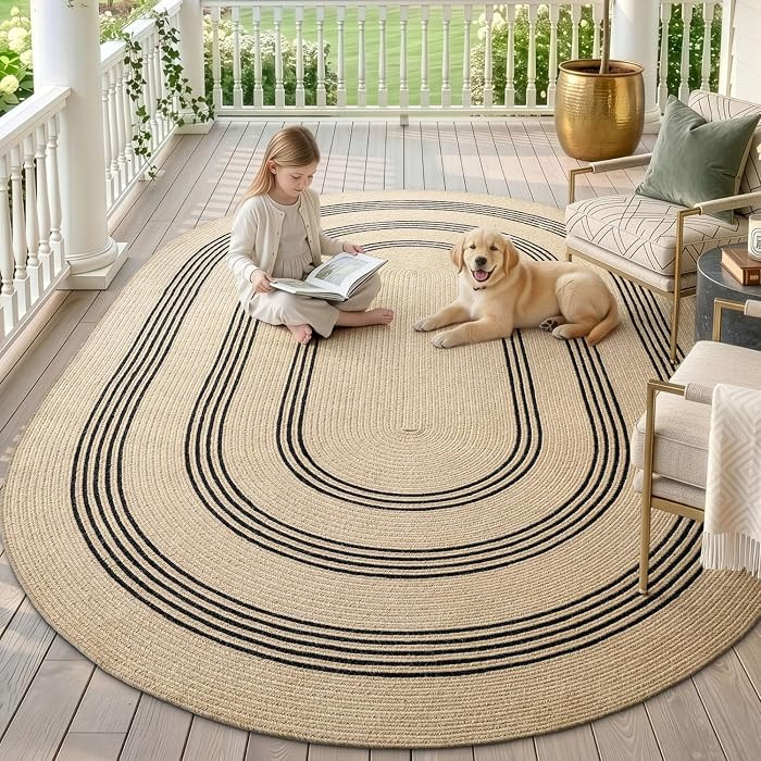 DEXI Jute Area Rug Natural Fiber 6x9 Oval, Woven Braided Durable Farmhouse Design Rugs for Living... | Amazon (US)