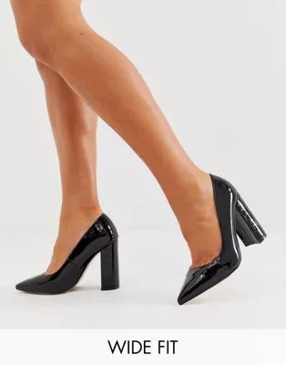 River Island Wide Fit heeled shoes in black | ASOS US