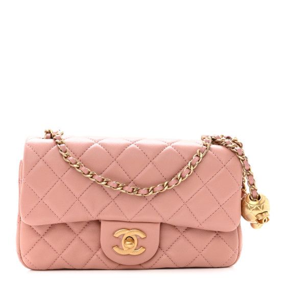 Lambskin Quilted CC Pearl Crush Mini Rectangular Flap Dark Pink | FASHIONPHILE (US)