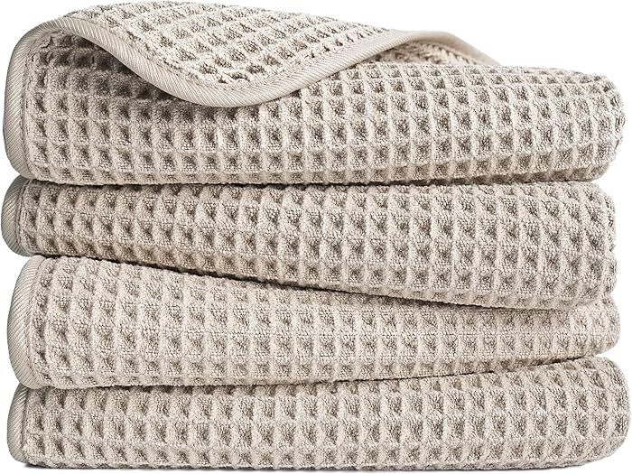POLYTE 430 GSM Microfiber Lint Free Hand Towel, 16 x 30 in, 4 Pack (Waffle Weave) | Amazon (US)
