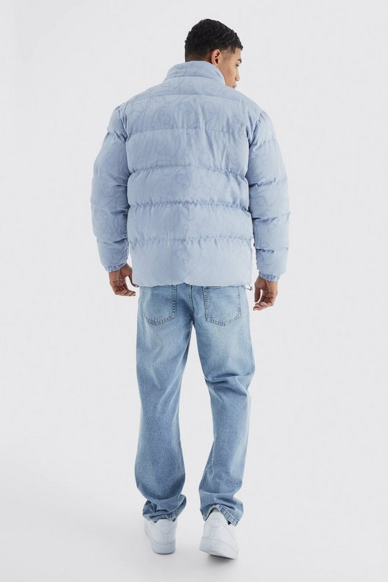 Funnel Neck Satin Chain Print Puffer | boohooMAN (US & Canada)