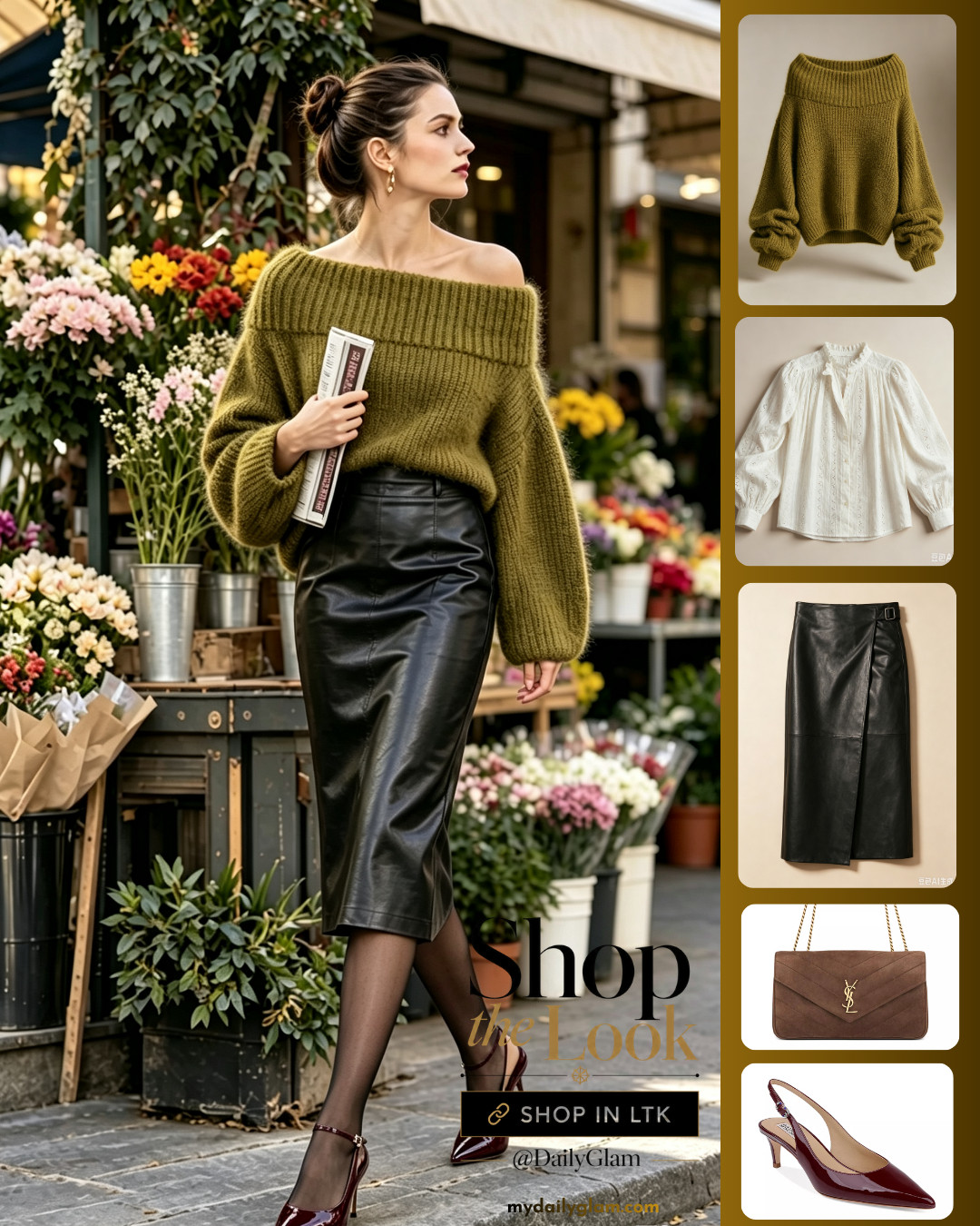 Gorgeous Off Shoulder Knit + Leather Midi Skirt | Floral Market Fall Outfit

#OffShoulderSweater #LeatherMidiSkirt #FallNightOut #DateNightOutfit #GreenKnit #ElevatedFall #ChicGlam 

 #LTKootd #LTKOver40 #LTKWorkwear