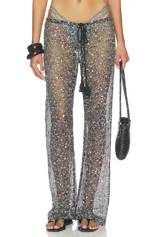 Sequin Mesh Drawstring Trousers in Black | Revolve Clothing (Global)