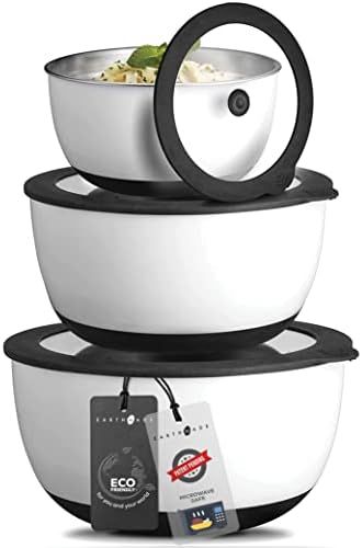 Amazon.com: Evolution Microwave Stainless Steel Mixing Bowl with Lid Set, 1.5qt. 3qt. 4.5qt. Temp... | Amazon (US)