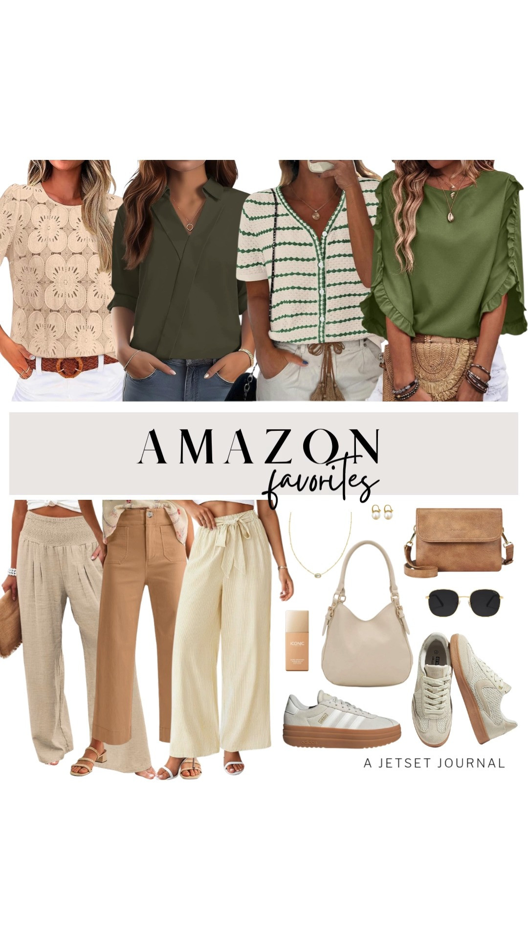 Our Amazon Favorites collection has arrived! I absolutely love how chic this ¾-length lace blouse from Sampeel looks. It's perfect when paired with wide-leg palazzo pants and stylish sneakers. Also featured are OwMell’s gold-plated pearl drop earrings and elegant crossbody bags that complete this look. 

 #LTKSeasonal #LTKSaleAlert #LTKTravel