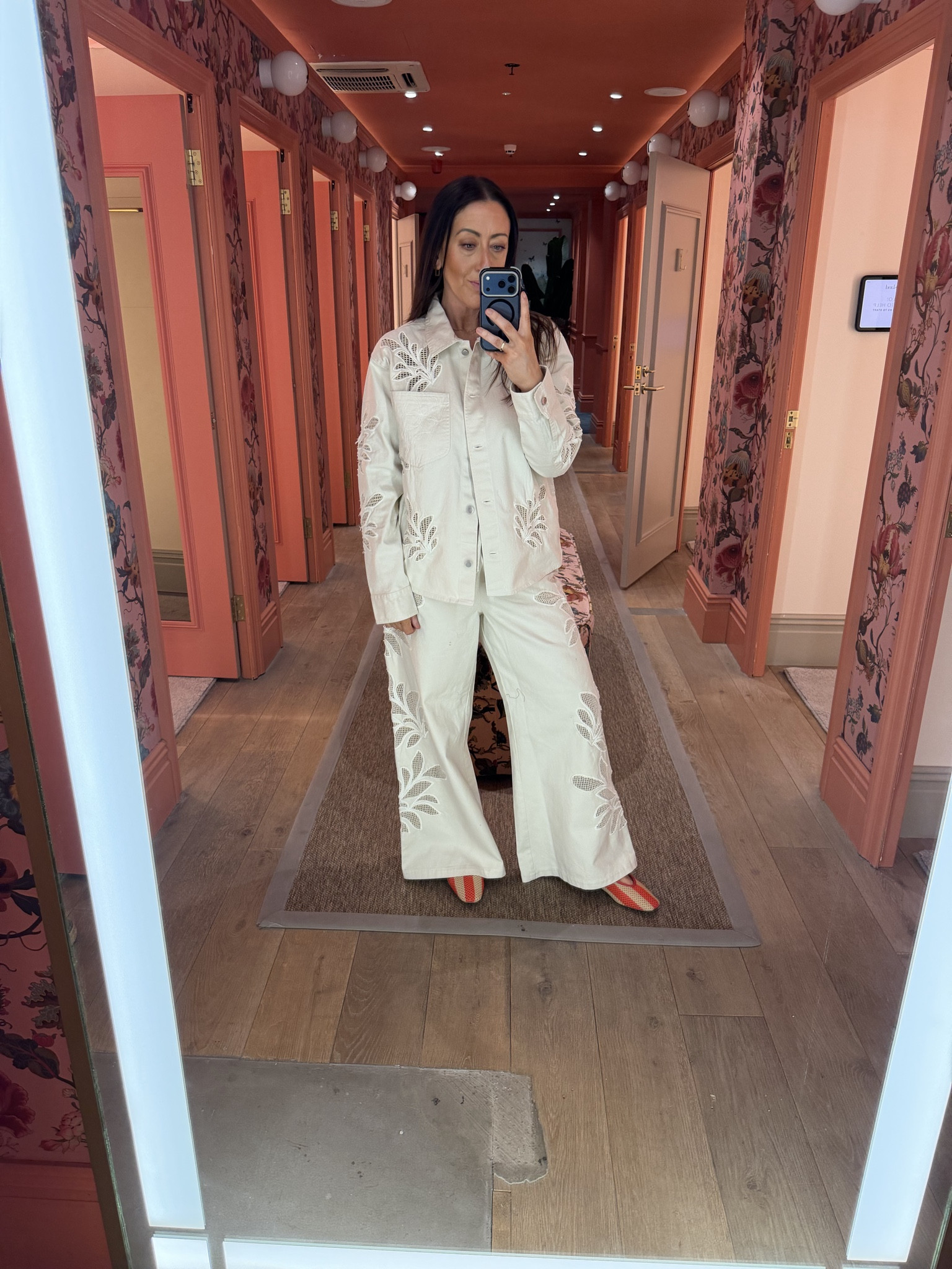Cream Embroidered Boxy denim shirt and wide leg jeans  

 #LTKuk #LTKsummer #LTKstyletip