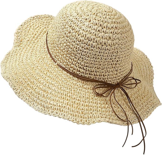 Women's Foldable Sun Hat Wide Brim UPF 50+ Braided Summer Straw Floppy Beach Hat | Amazon (US)