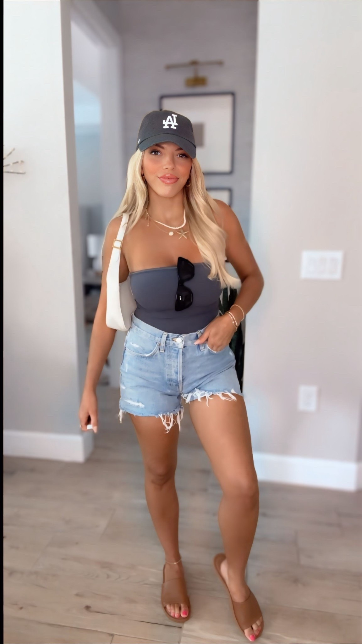 easy casual mom outfits longer length denim shorts with tube tops and baseball hat 

Size 26 in shorts! 
Small in tube tops that stay up (no bra!) 


#LTKStyleTip #LTKFindsUnder50 #LTKMidsize