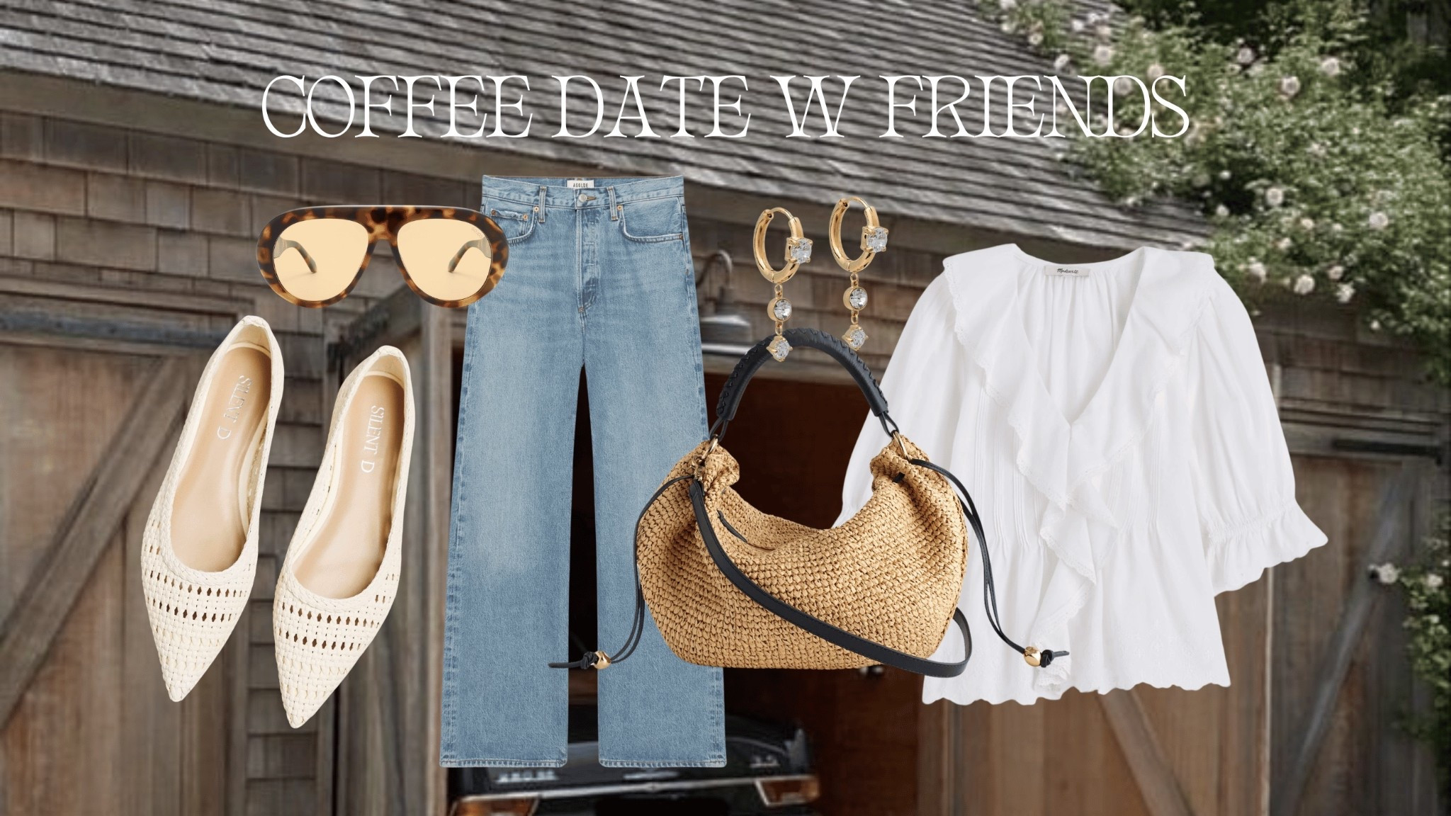 What to wear: coffee hang with friends! Casual jeans and a white Blouse are a forever spring staple outfit - fun accessories. Bracha code BRE15 