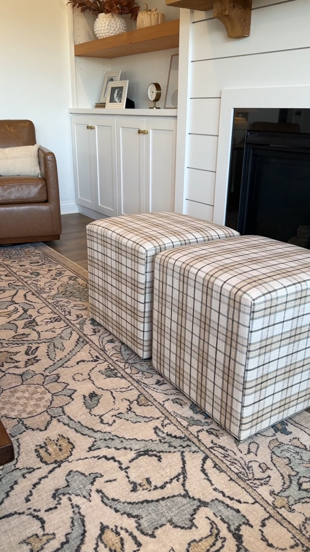 Ottoman cubes, ruggable, studio McGee, swivel faux leather chairs, large coffee table 

#LTKSeasonal #LTKFallSale #LTKHome