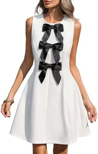 Women's Bow Front Mini Dress Sleeveless Crewneck Cute Cocktail Party Dress for Birthday Valentine... | Amazon (US)