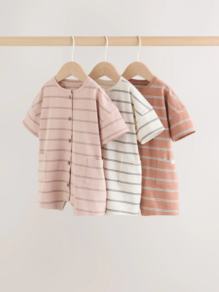 Neutral Stripe Jersey Baby Rompers 3 Pack | Next US