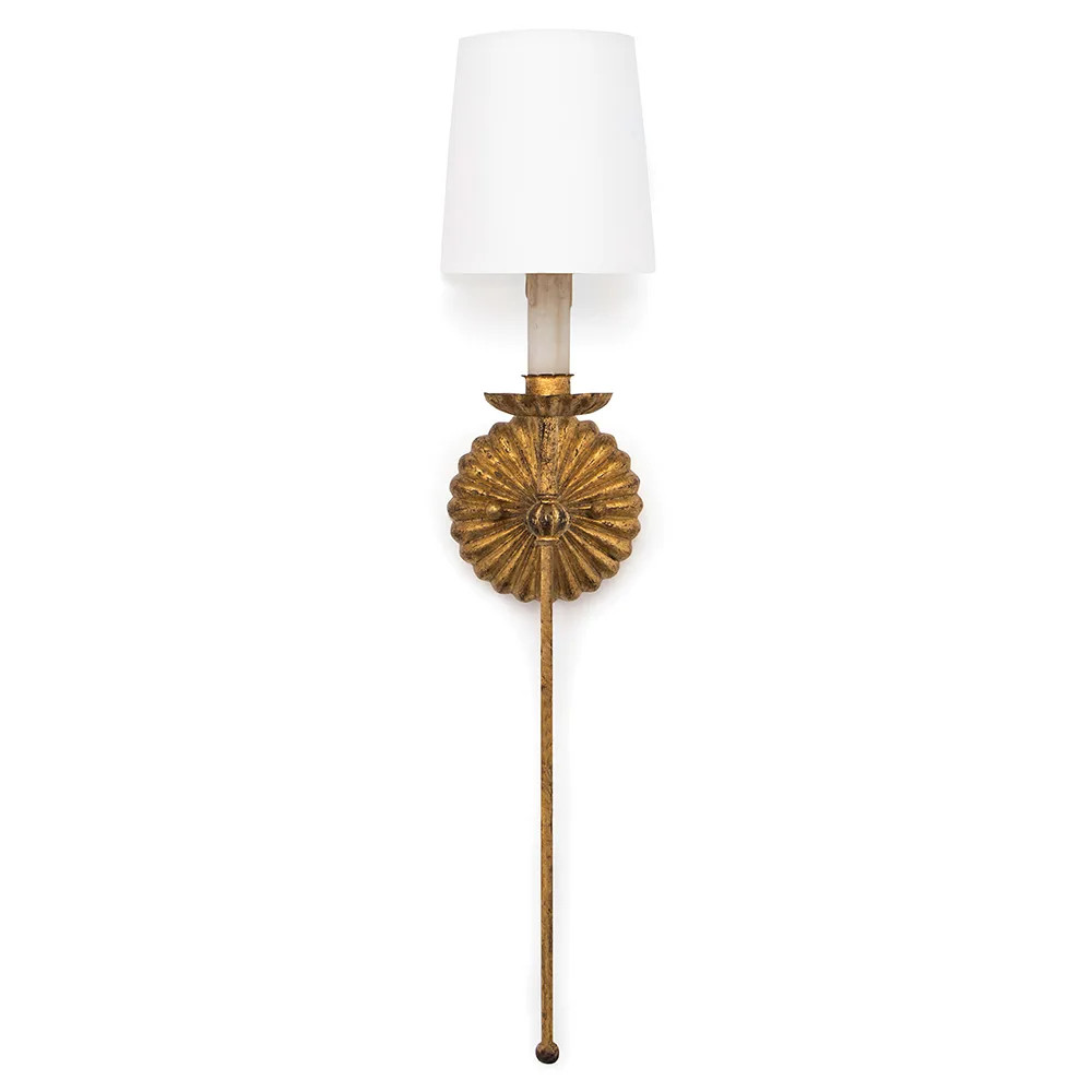 Clove French Country Antique Gold Leaf Stem Single Sconce | Kathy Kuo Home