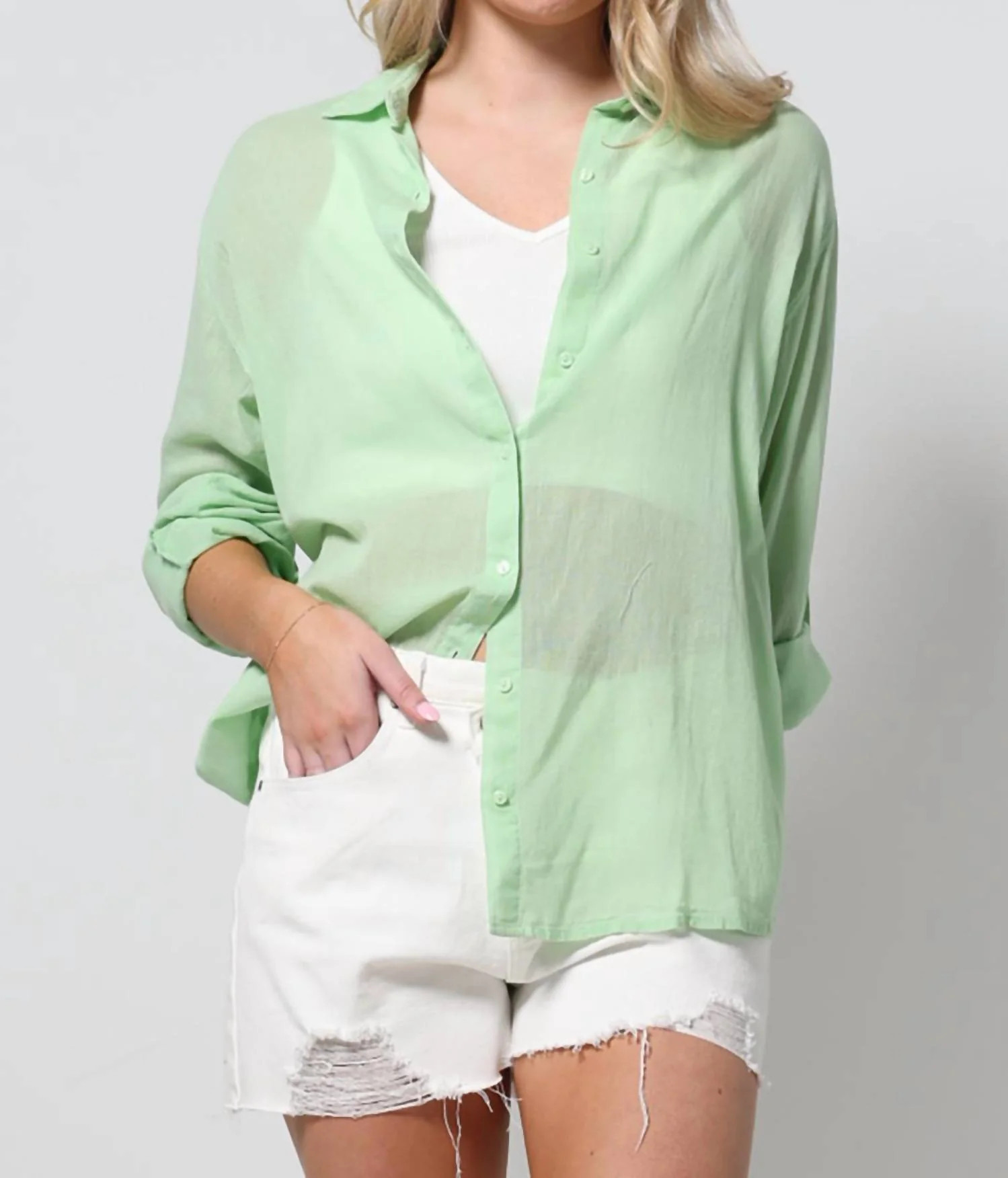 Tropical Destinations Button Down In Mint | Shop Simon