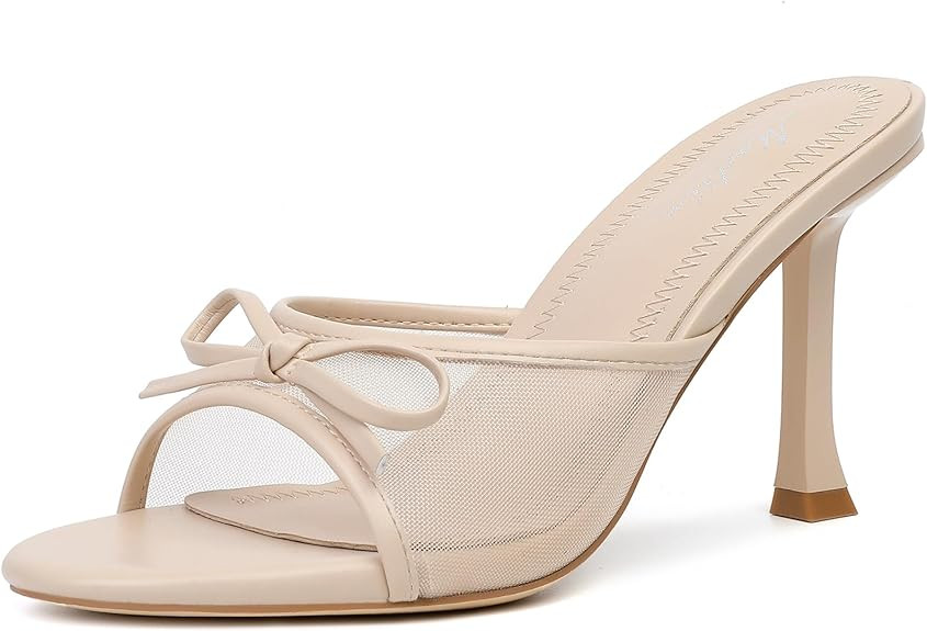 Mostrin Kitten Heels for Women Round Toe Heels With Bow Vintage Mules Sexy Slip on Stiletto Backl... | Amazon (US)