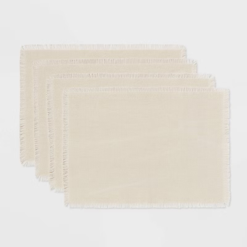 4pk Cotton Stone Washed Placemats Cream - Threshold™ | Target