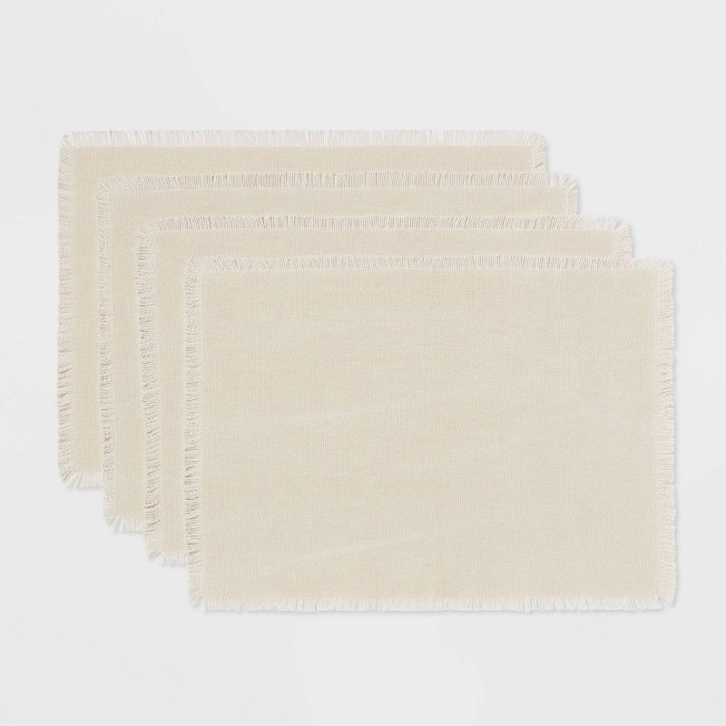4pk Cotton Stone Washed Placemats Cream - Threshold&#8482; | Target