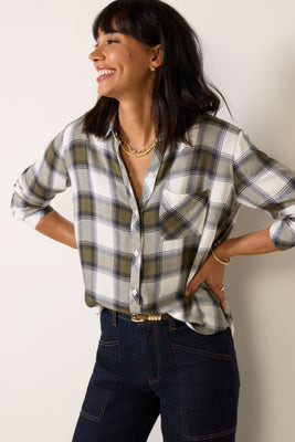 RAILS Women's Hunter Shirt, Size Large, Oliveivory Green | Evereve