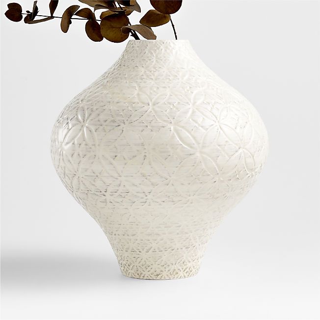 Geo White Ceramic Curved Vase 10" + Reviews | Crate & Barrel | Crate & Barrel