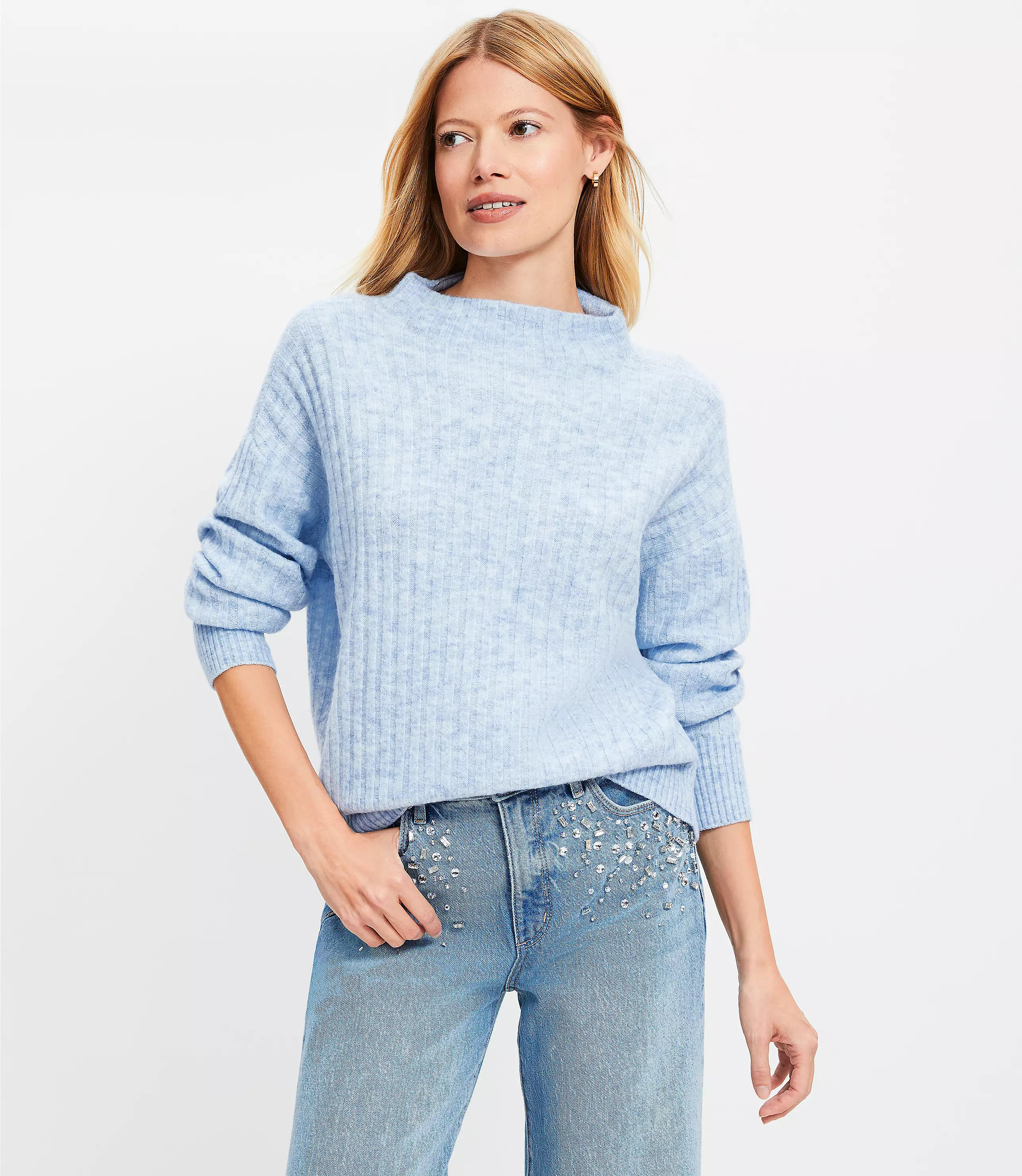Ribbed Funnel Neck Sweater | LOFT