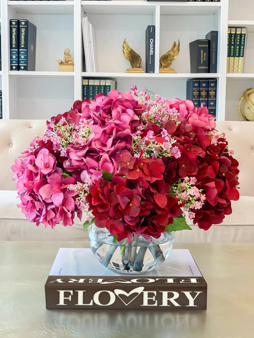 17”Large Red/Pink French Hydrangea with Baby Breath Centerpiece Arrangement, Artificial Hydrang... | Etsy (US)