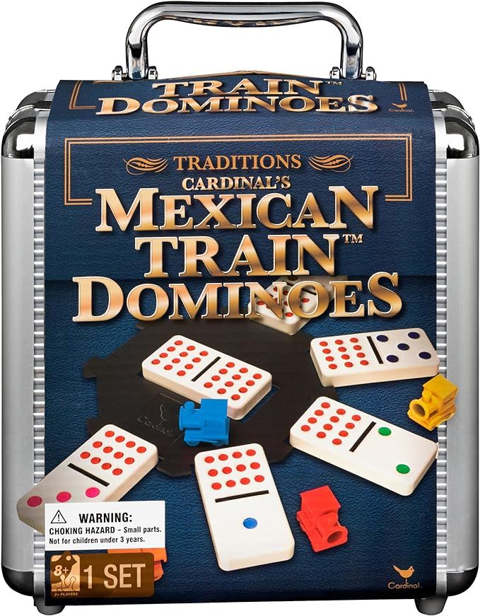 Mexican Train Dominoes Set Tile Board Game in Aluminum Carry Case Games with Colorful Trains for ... | Amazon (US)