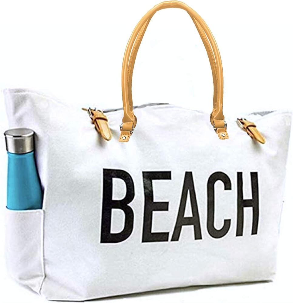 Fashion Beach Bag, Large, Waterproof Lining, Shoulder Straps, Multiple Pockets For Storage | Amazon (US)