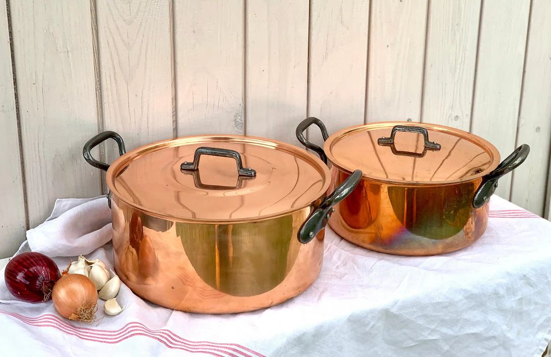 NEW COPPER Large French 24cm or 28cm Stockpot Dutch Oven, Cocotte Casserole for Big Family, Farmh... | Etsy (US)